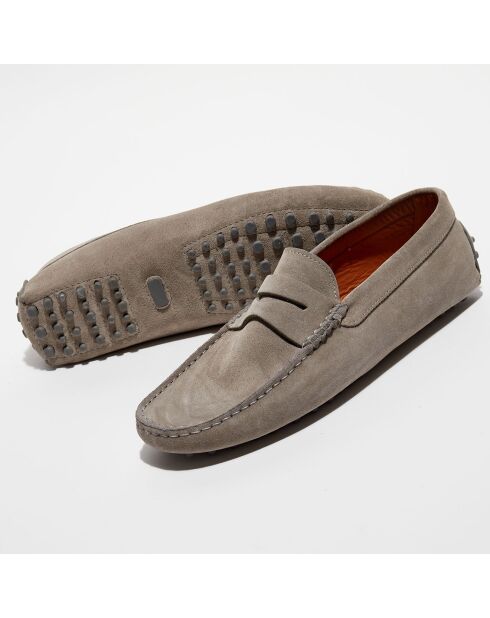 Mocassins en Velours de Cuir Martin gris