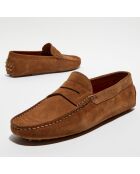 Mocassins en Velours de Cuir Martin cognac