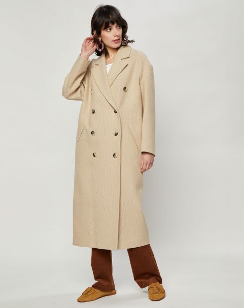 Cappotto da marinaio sciolto Joan beige chiaro in lana e cotone