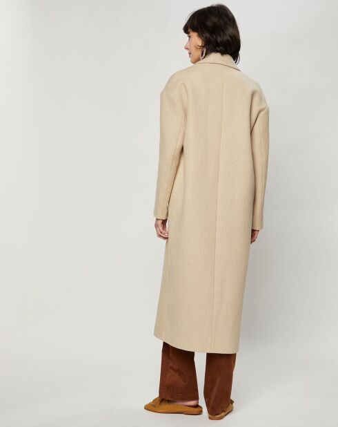 Cappotto da marinaio sciolto Joan beige chiaro in lana e cotone