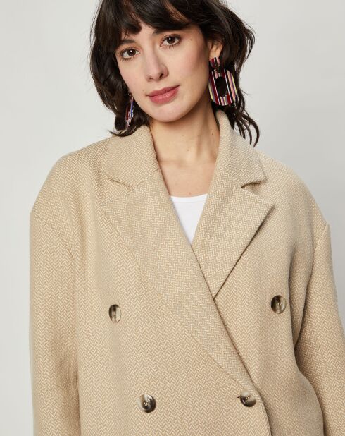 Cappotto da marinaio sciolto Joan beige chiaro in lana e cotone