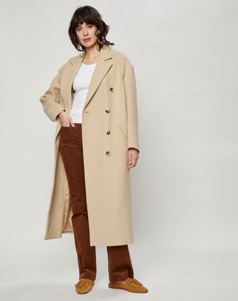 Cappotto da marinaio sciolto Joan beige chiaro in lana e cotone
