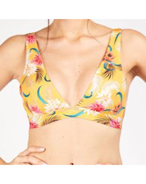 Haut de maillot de bain Nerolie imprimé jaune curry/multicolore