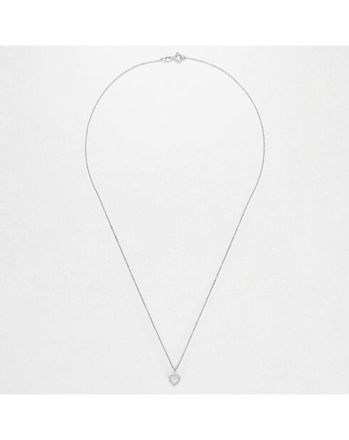 Ciondolo in oro bianco 0,04 ct con mini diamanti a forma di cuore