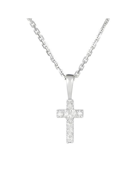 Ciondolo a croce in oro bianco 0,02 ct con mini diamanti
