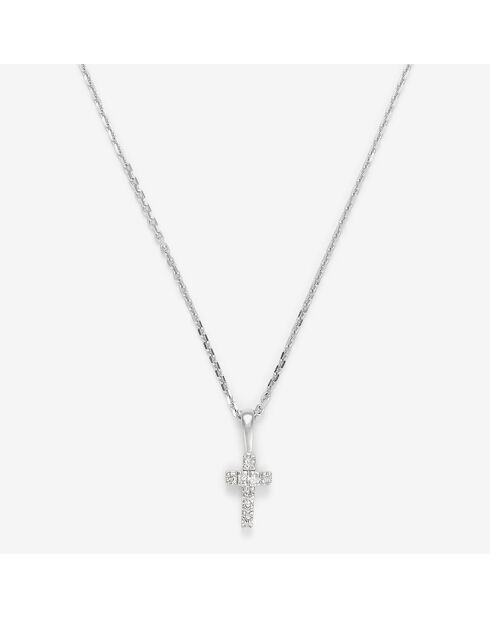 Ciondolo a croce in oro bianco 0,02 ct con mini diamanti