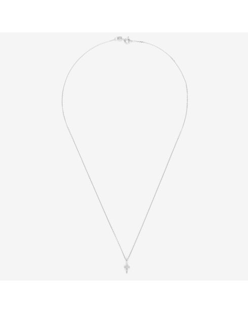 Ciondolo a croce in oro bianco 0,02 ct con mini diamanti