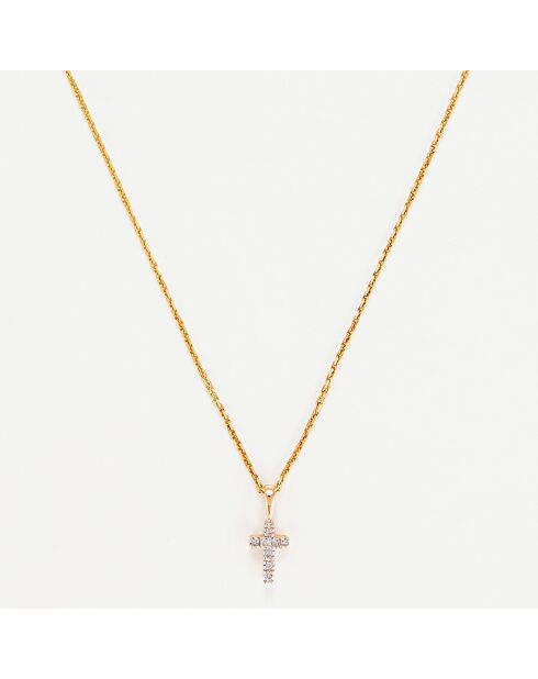 Ciondolo in oro giallo 0,02 ct con mini croce e diamanti