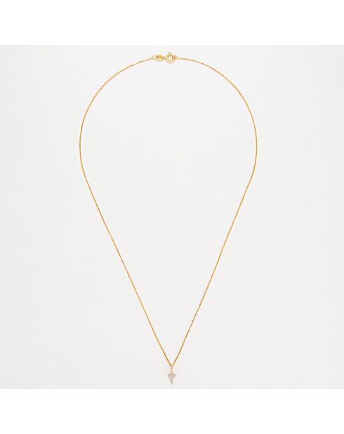 Ciondolo in oro giallo 0,02 ct con mini croce e diamanti