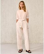 Pantalon droit en Coton & Lin Loren beige clair