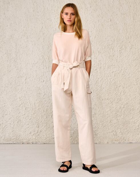 Pantalon droit en Coton & Lin Loren beige clair