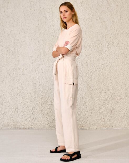 Pantalon droit en Coton & Lin Loren beige clair