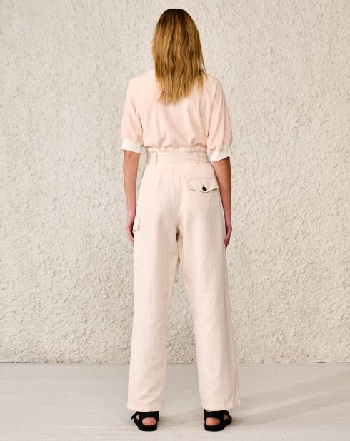 Pantalon droit en Coton & Lin Loren beige clair