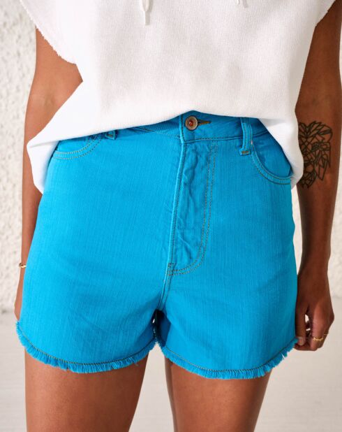 Short en Jean Party bords francs bleu turquoise