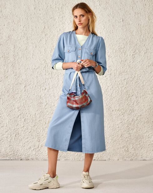 Vestido vaquero de algodón de longitud media azul Penn