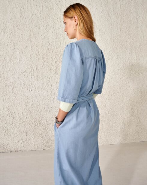 Vestido vaquero de algodón de longitud media azul Penn