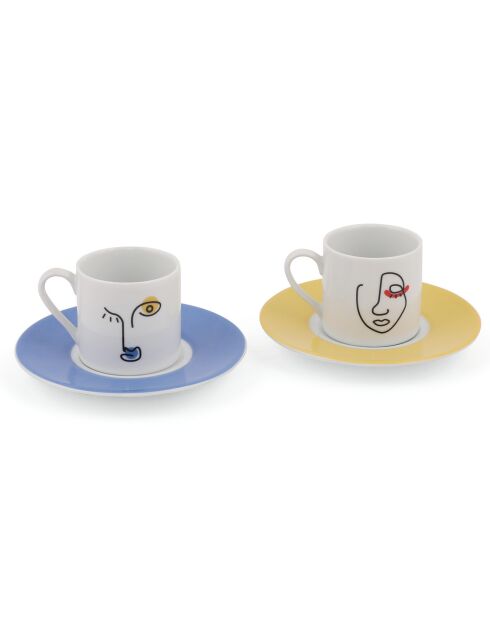 2 Tasses avec soucoupes en Porcelaine multicolores - 90 cl