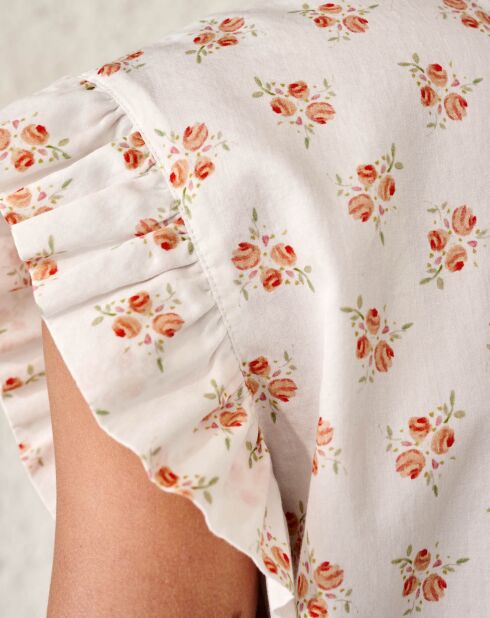 Blouse chemise à col lavallière Antoine à fleurs imprimée blanche