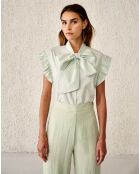 Blouse chemise à col lavallière Antoine broderies anglaises vert clair