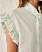 Blouse chemise à col lavallière Antoine broderies anglaises vert clair