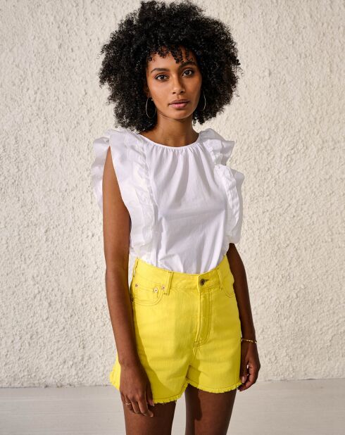 Top en Coton léger Agathe à volants blanc