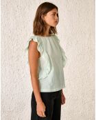Top en Coton léger Agathe à volants rayé vert clair