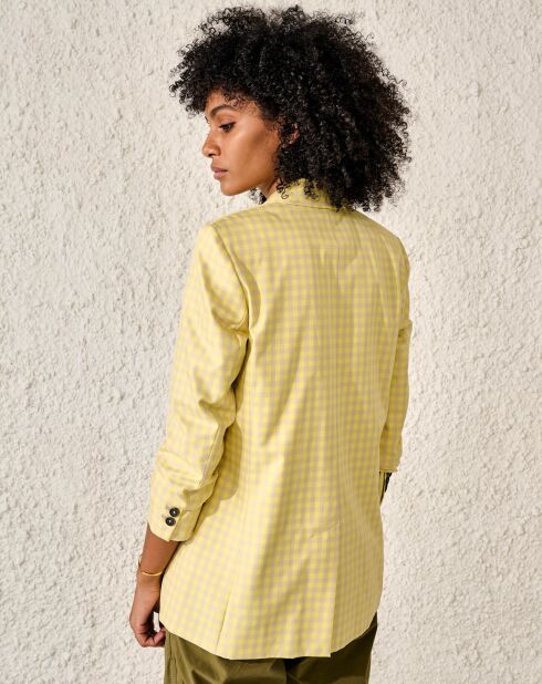Veste Blazer en Coton Vivien motif vichy jaune