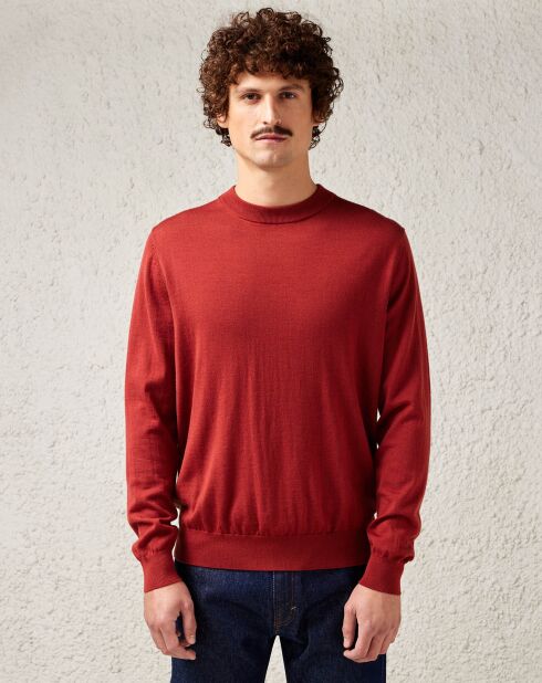 Pull fin 100% Laine mérinos Dilliv col rond brique