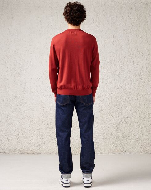 Pull fin 100% Laine mérinos Dilliv col rond brique