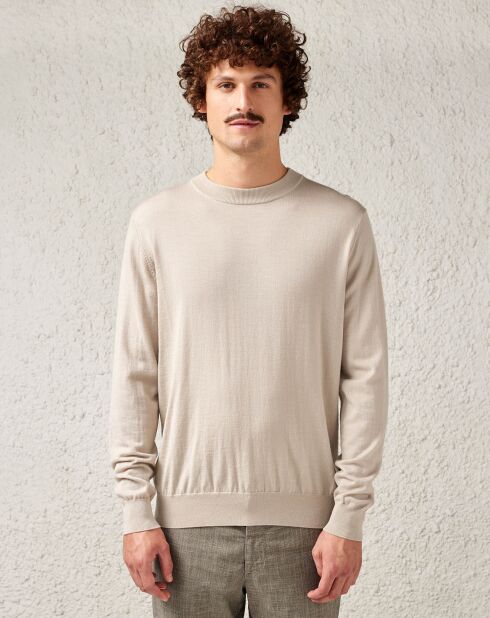 Pull fin 100% Laine mérinos Dilliv col rond beige