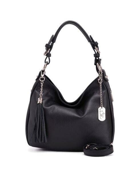 Bandolera Fiorella de piel negra - 30x27x9 cm