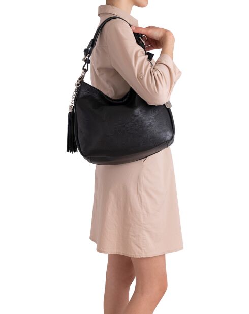 Bandolera Fiorella de piel negra - 30x27x9 cm