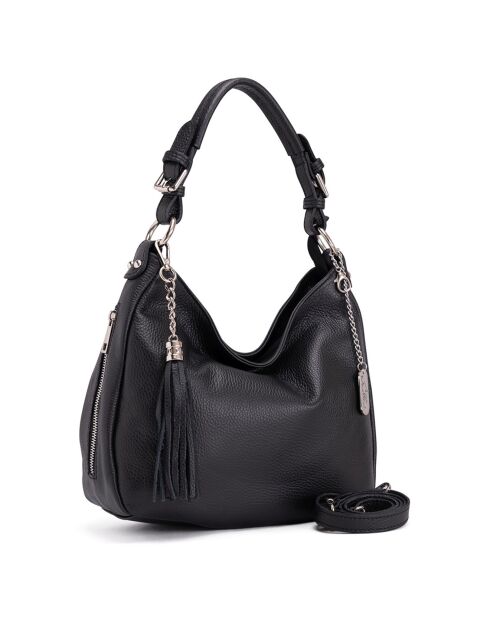 Bandolera Fiorella de piel negra - 30x27x9 cm