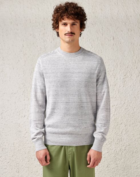 Pull en Lin & Laine vierge Nepro col rond chiné gris clair
