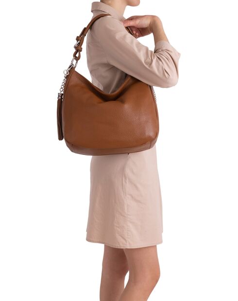 Bandolera Fiorella de piel coñac - 30x27x9 cm