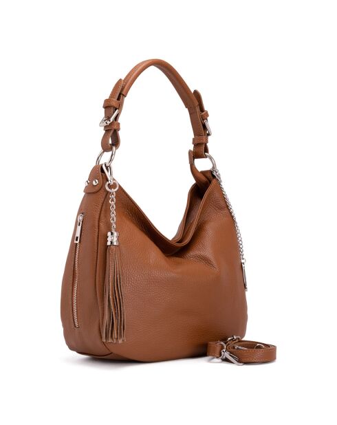 Bandolera Fiorella de piel coñac - 30x27x9 cm