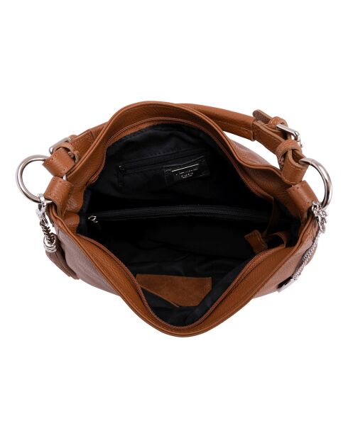 Bandolera Fiorella de piel coñac - 30x27x9 cm