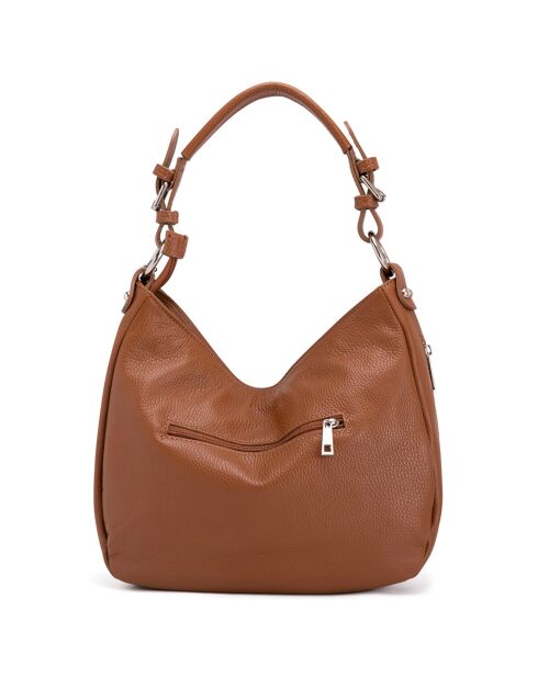 Bandolera Fiorella de piel coñac - 30x27x9 cm