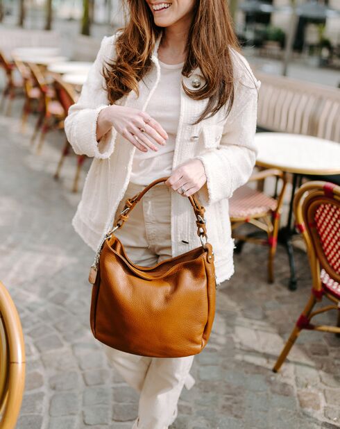 Fiorella Schultertasche aus cognacfarbenem Leder - 30x27x9 cm