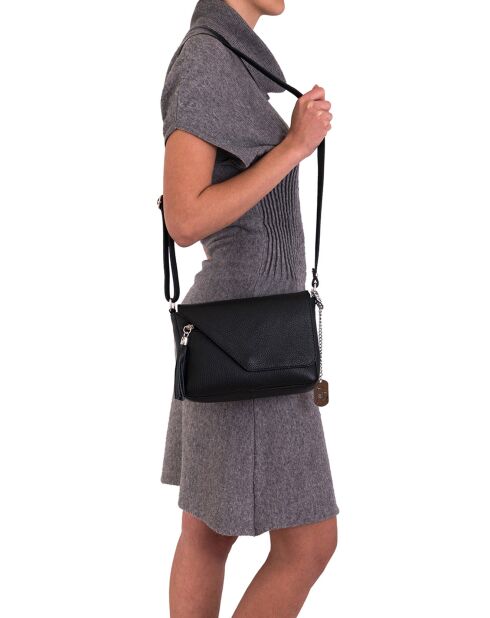 Schultertasche Lola aus schwarzem Leder - 24x18x6 cm