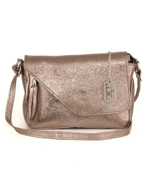 Schultertasche Lola aus bronzefarbenem Leder - 24x18x6 cm