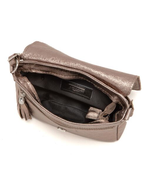 Schultertasche Lola aus bronzefarbenem Leder - 24x18x6 cm