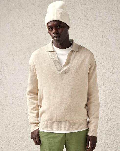 Polo beige Neppem in cotone, lino e lana