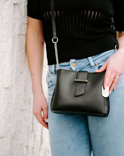 Bandolera Ciosa de piel negra - 22x17x10 cm