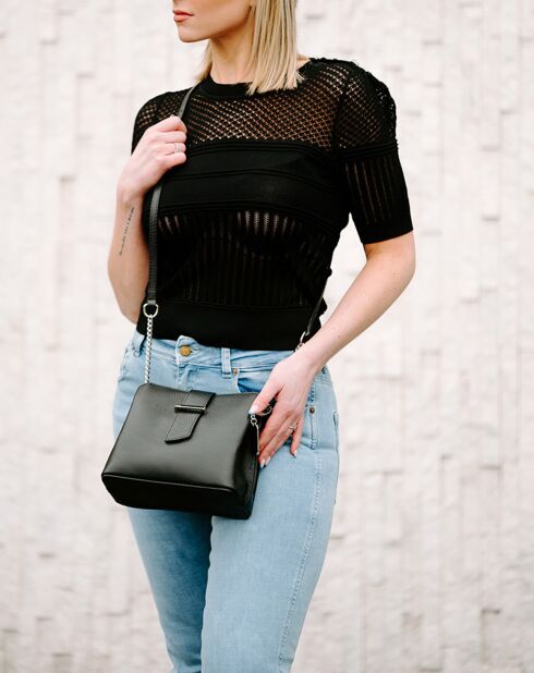 Bandolera Ciosa de piel negra - 22x17x10 cm