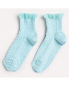 Chaussettes mi-hautes Freta à volants bleu turquoise