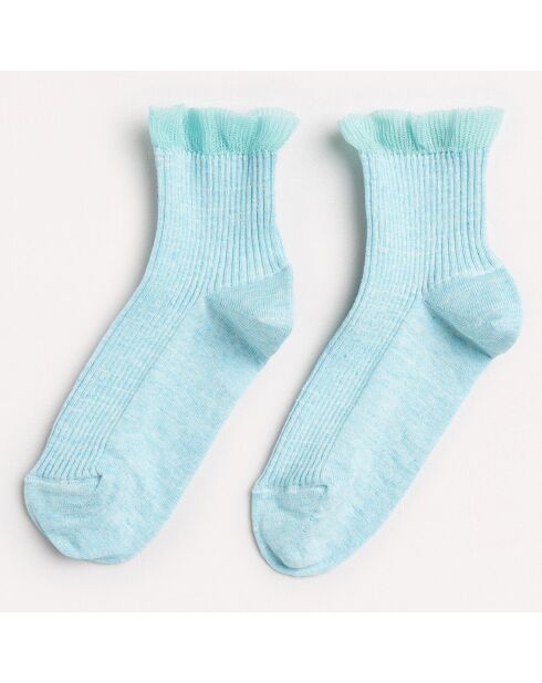 Chaussettes mi-hautes Freta à volants bleu turquoise