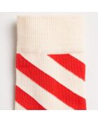 Chaussettes Fylo à rayures rouge corail/écru