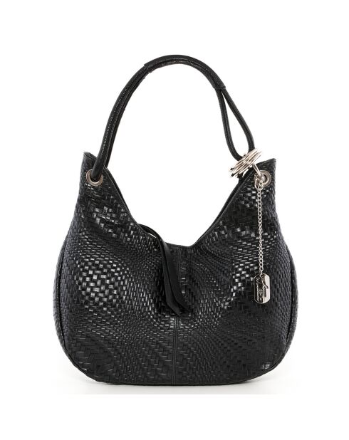 Bandolera Concetta de piel negra - 38x34x10 cm