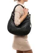 Bandolera Concetta de piel negra - 38x34x10 cm